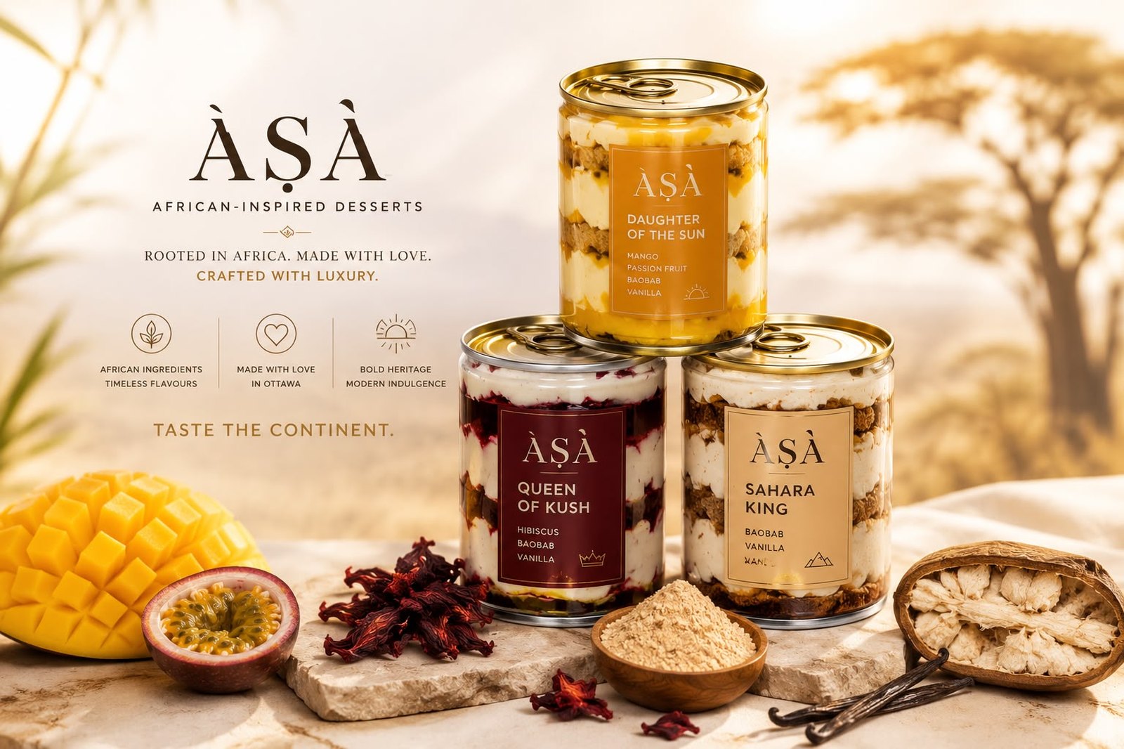 ÀṢÀ Desserts, three signature flavours in the African savannah