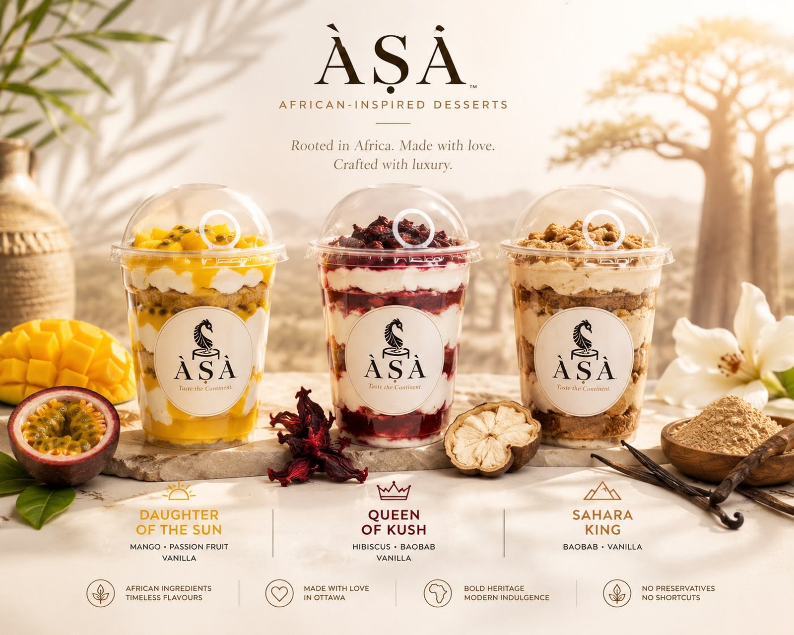 The three ÀṢÀ flavours in tasting cups